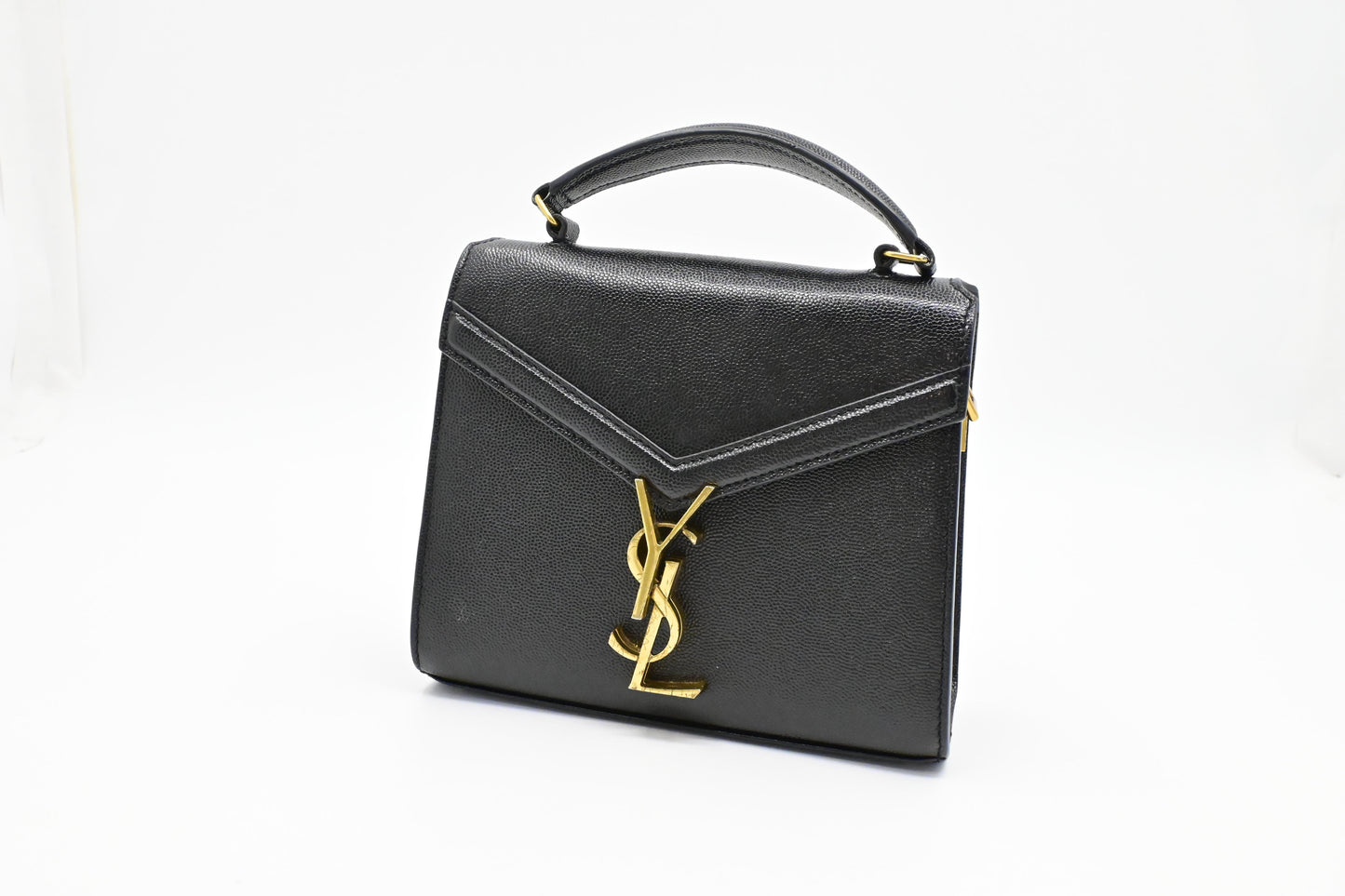 YSL Saint Laurent Top Handle Handbag In Pebbled Leather Black Travel Bag