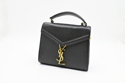 YSL Saint Laurent Top Handle Handbag In Pebbled Leather Black Travel Bag