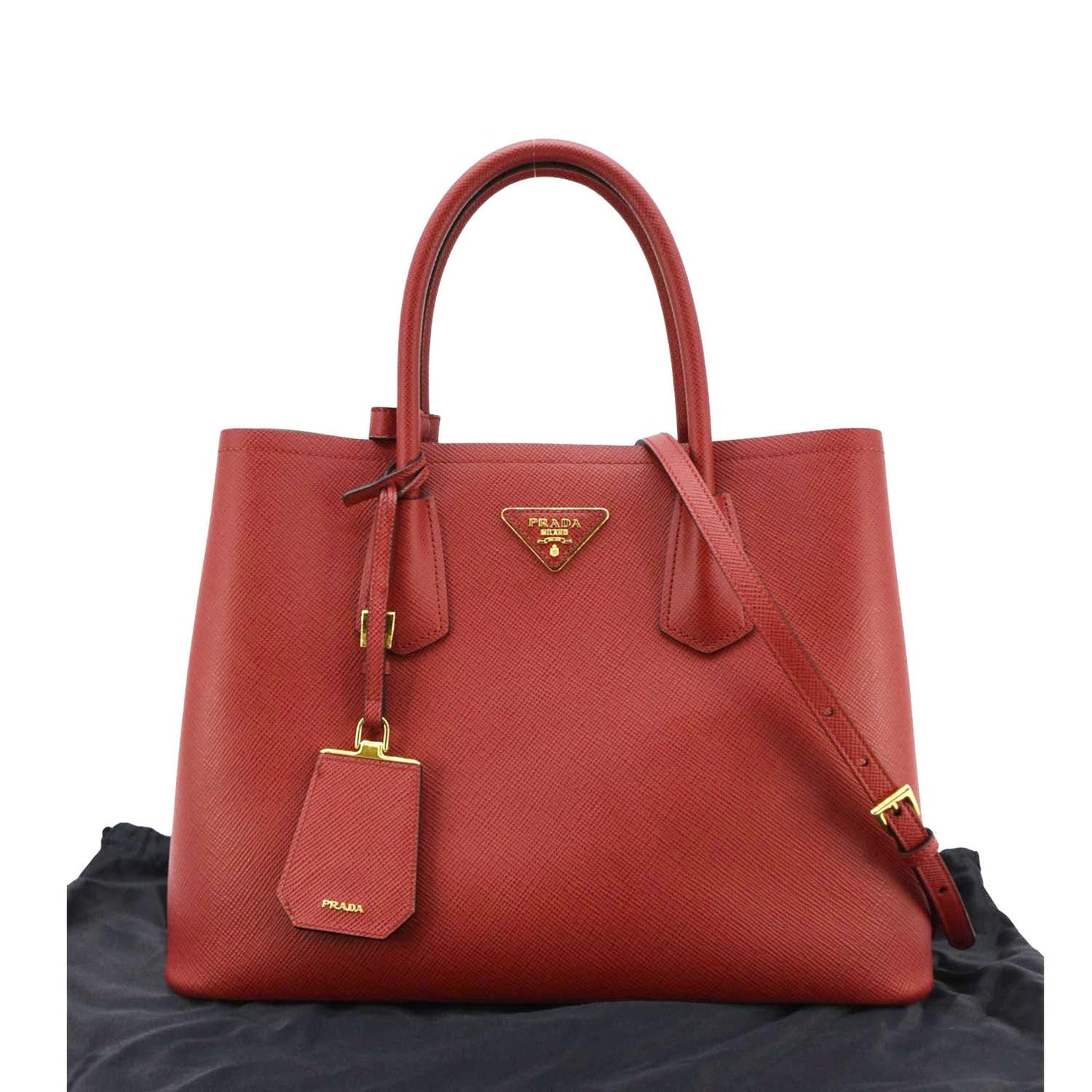Double Handle Saffiano Tote Shoulder Bag Leather Red