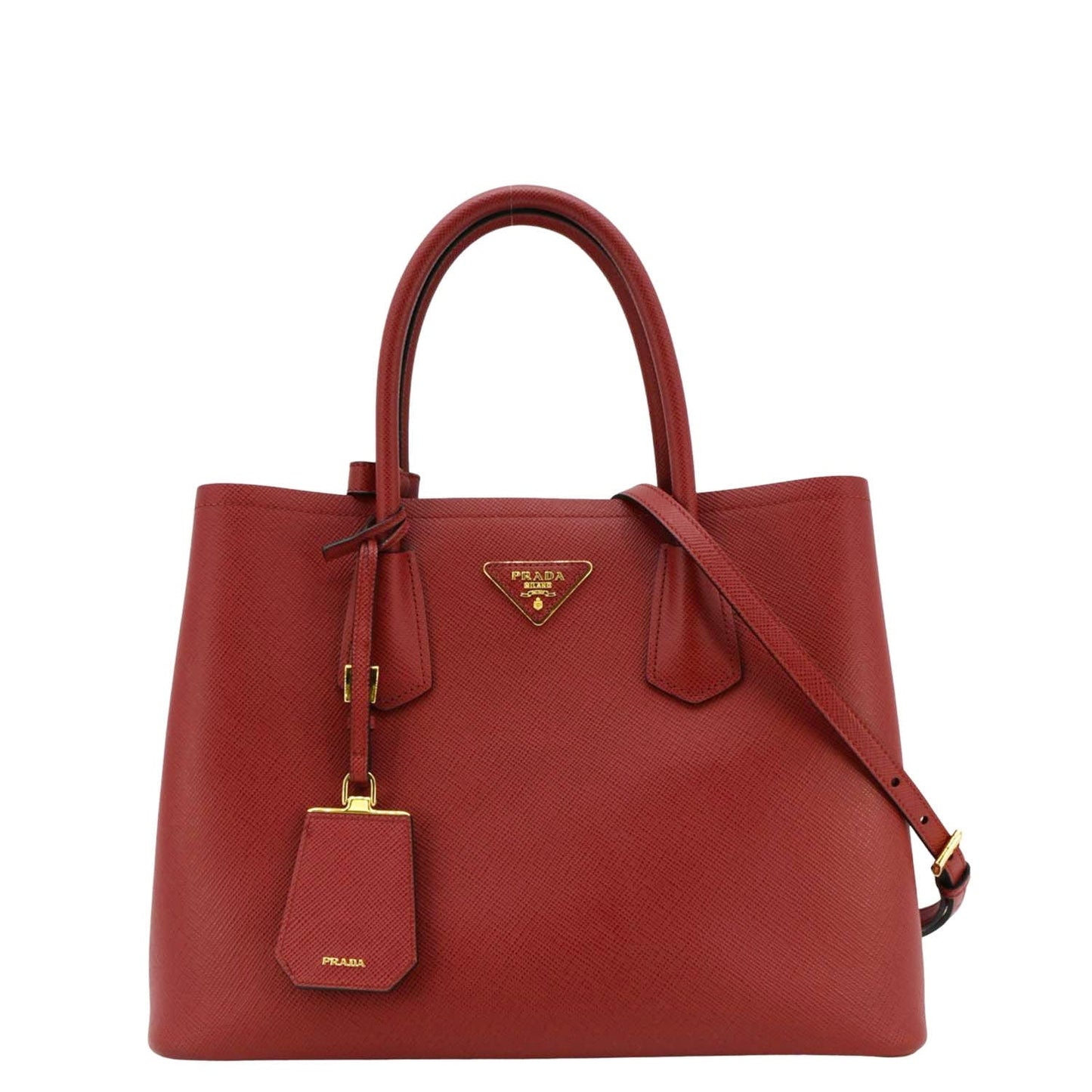 Double Handle Saffiano Tote Shoulder Bag Leather Red