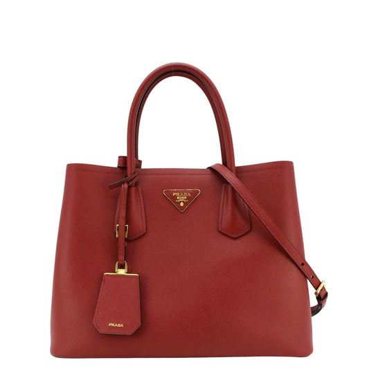 Double Handle Saffiano Tote Shoulder Bag Leather Red