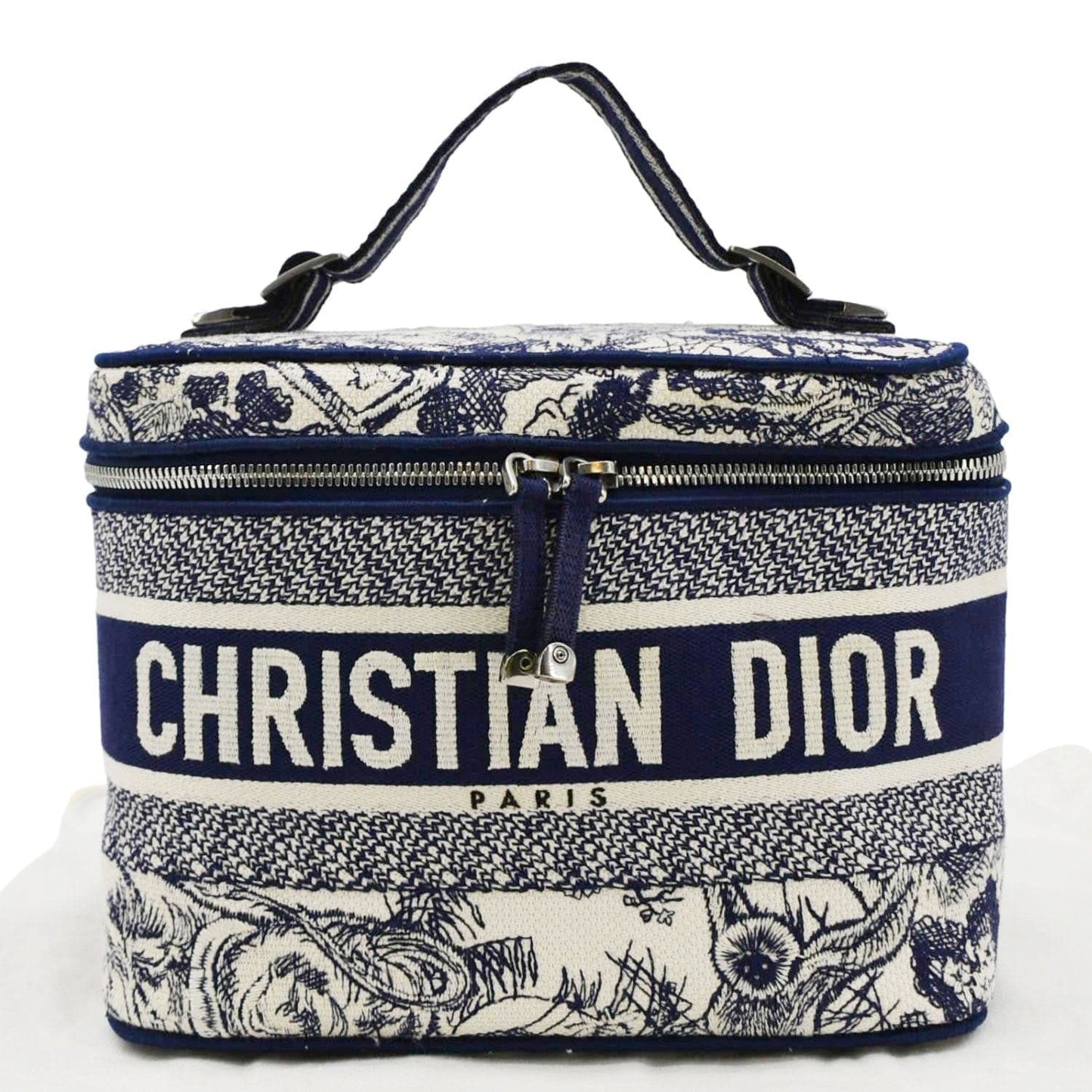 Dior Travel Oblique Embroidery Vanity Case Travel Bag Canvas Blue