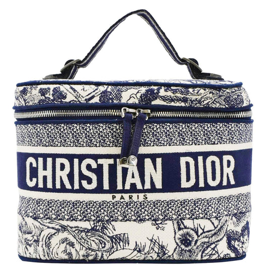 Dior Travel Oblique Embroidery Vanity Case Travel Bag Canvas Blue