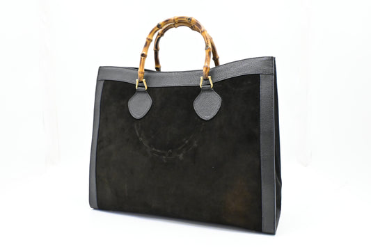 Gucci Diana Leather Suede Black Large Tote Bag