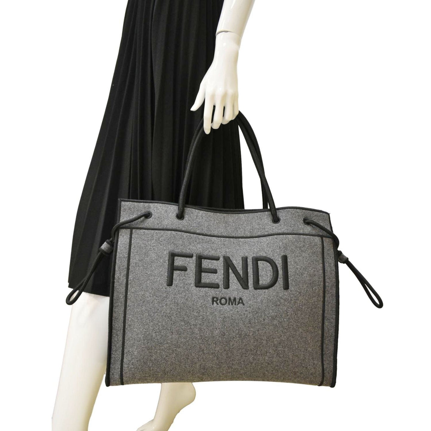 Fendi Sunshine Flannel Wool Shoulder Bag Grey Gray