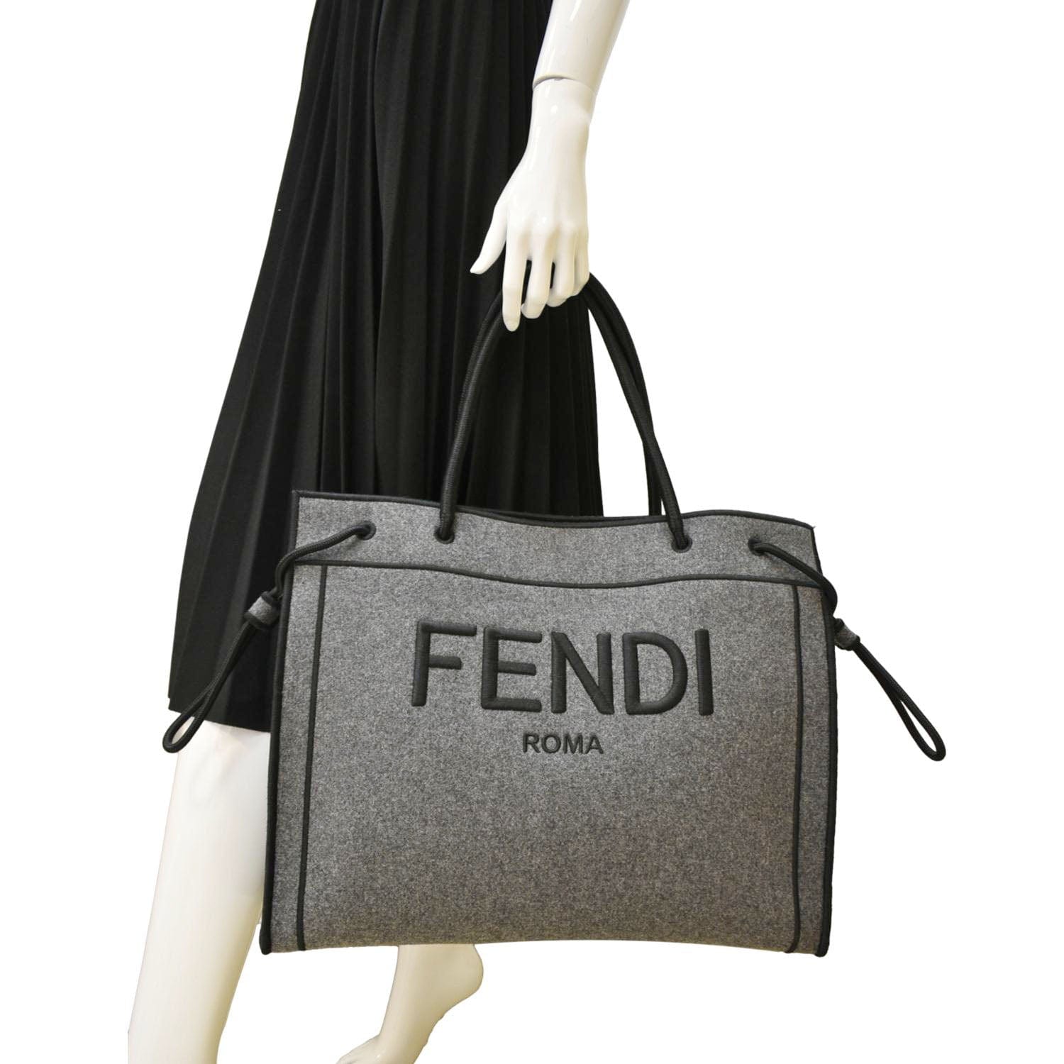 Fendi Sunshine Flannel Wool Shoulder Bag Grey Gray