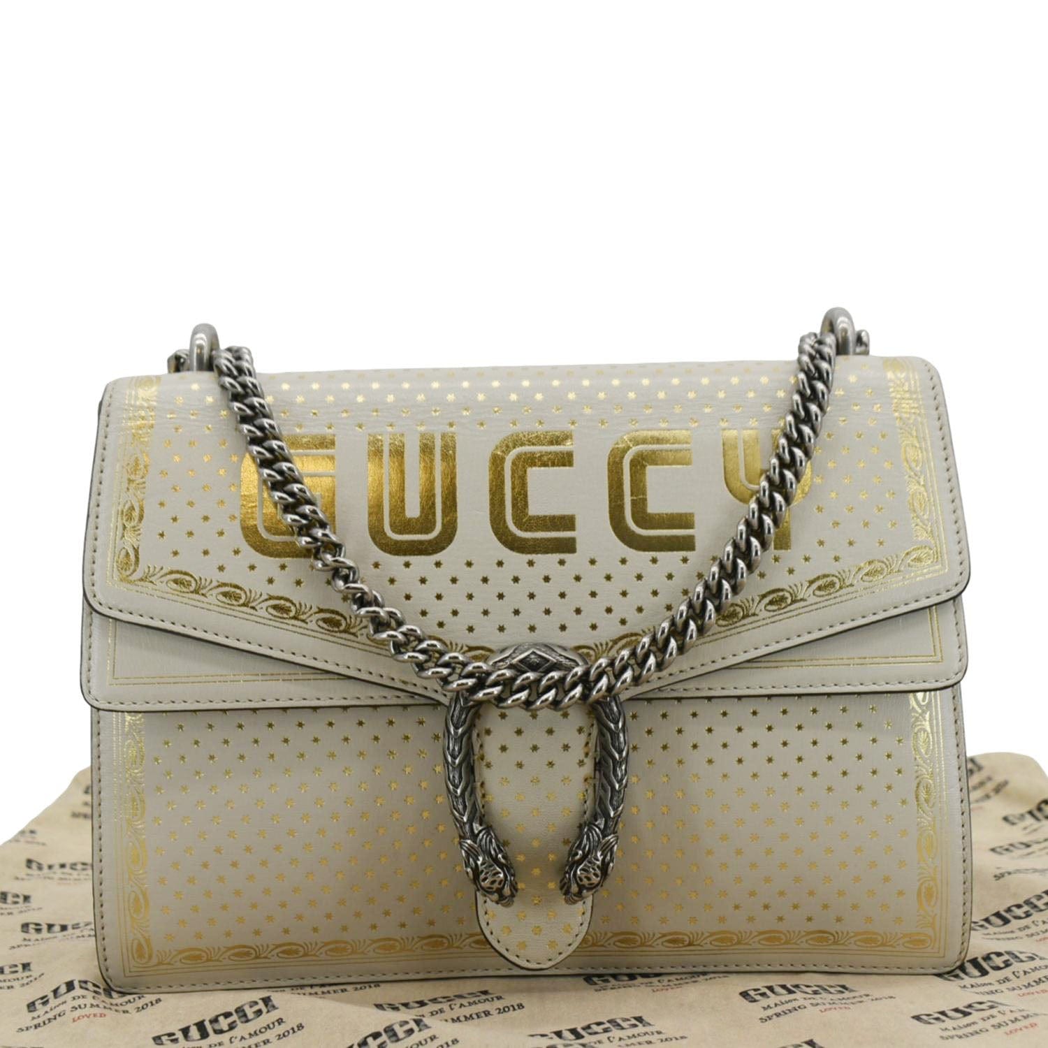 Gucci Sega Dionysus Guccy Stars Shoulder Bag Leather White