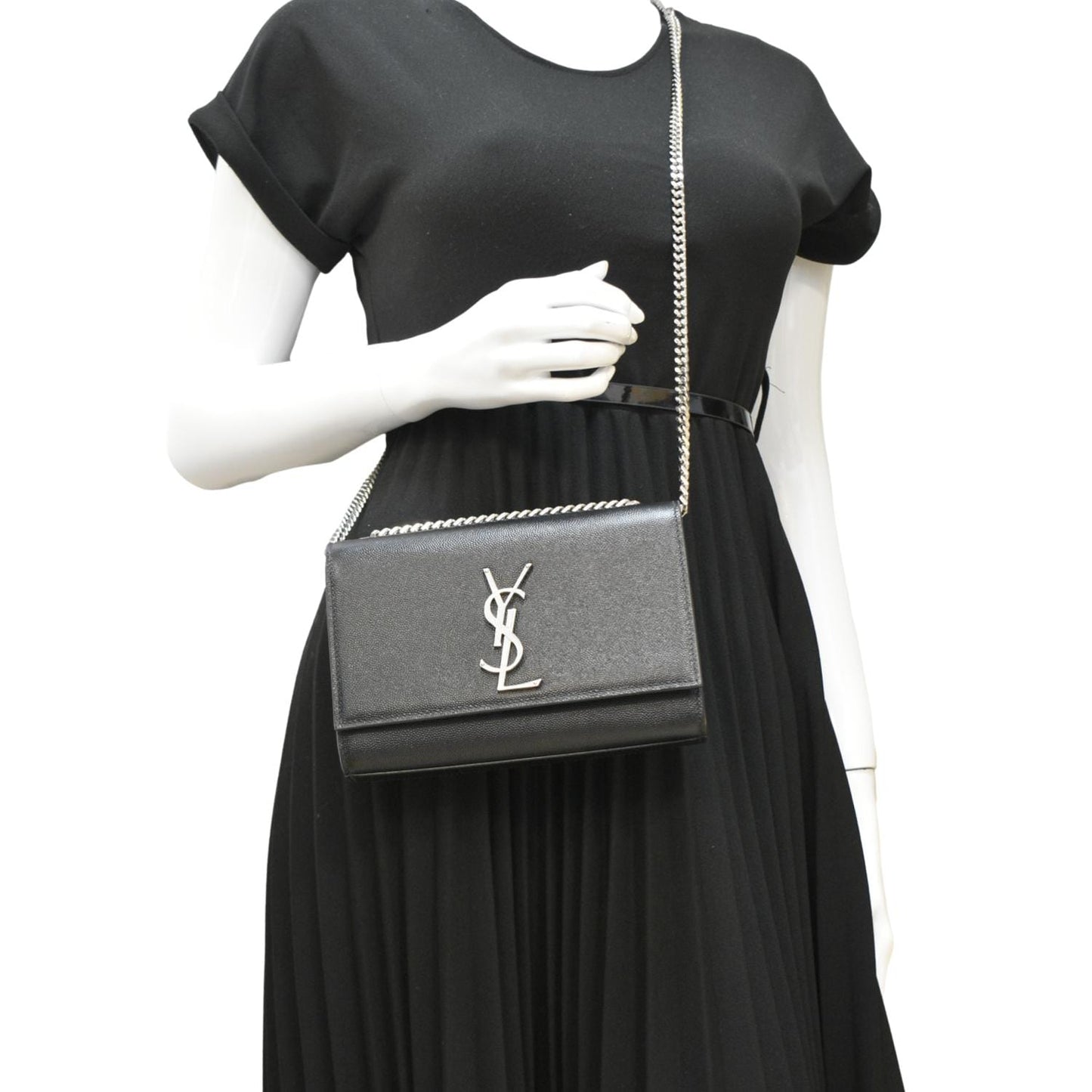 YSL Saint Laurent Yves Kate Clutch Crossbody Bag Leather Black Chain Clutch Bag