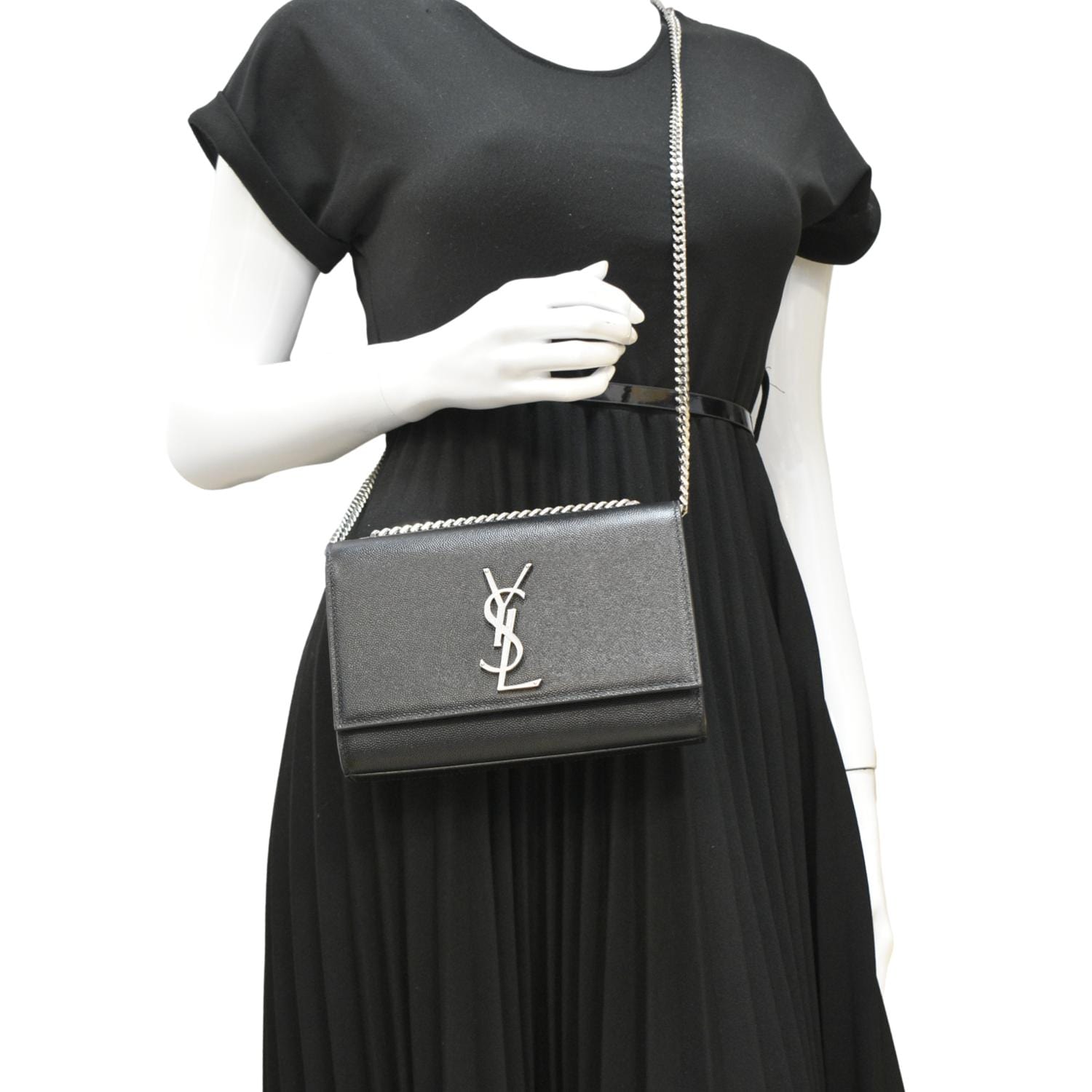 YSL Saint Laurent Yves Kate Clutch Crossbody Bag Leather Black Chain Clutch Bag