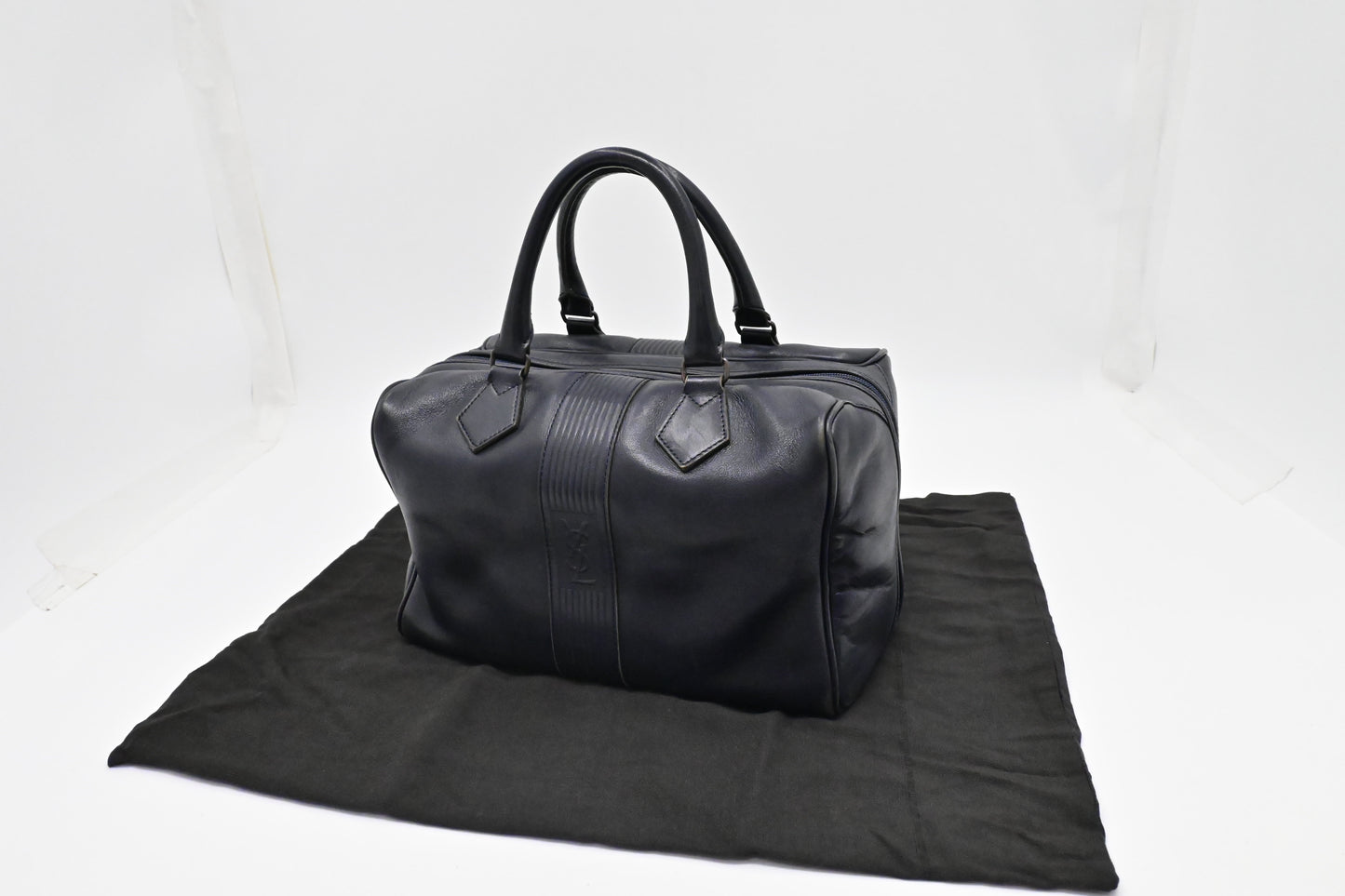 YSL Saint Laurent Boston Bag In Navy Leather Travel Bag