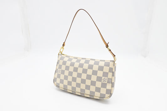 Louis Vuitton Pochette Accessoires Azur Damier Canvas Clutch Bag