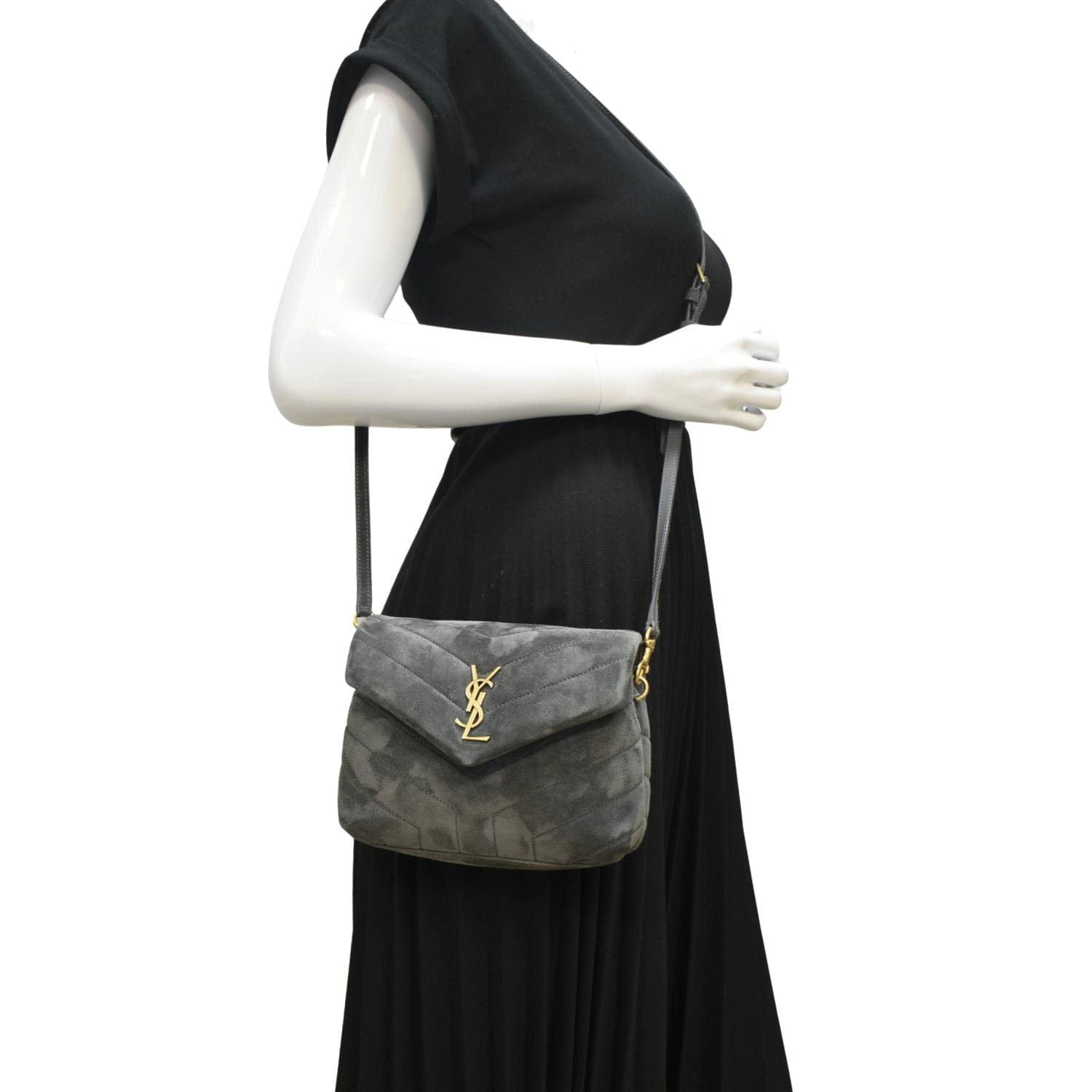 YSL Saint Laurent Saint Loulou Toy Crossbody Bag Gray Suede