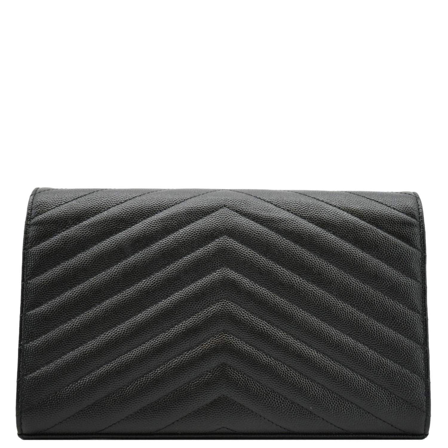 YSL Saint Laurent Yves Cassandre Envelope Grain De Poudre Crossbody Bag Leather Black Chain