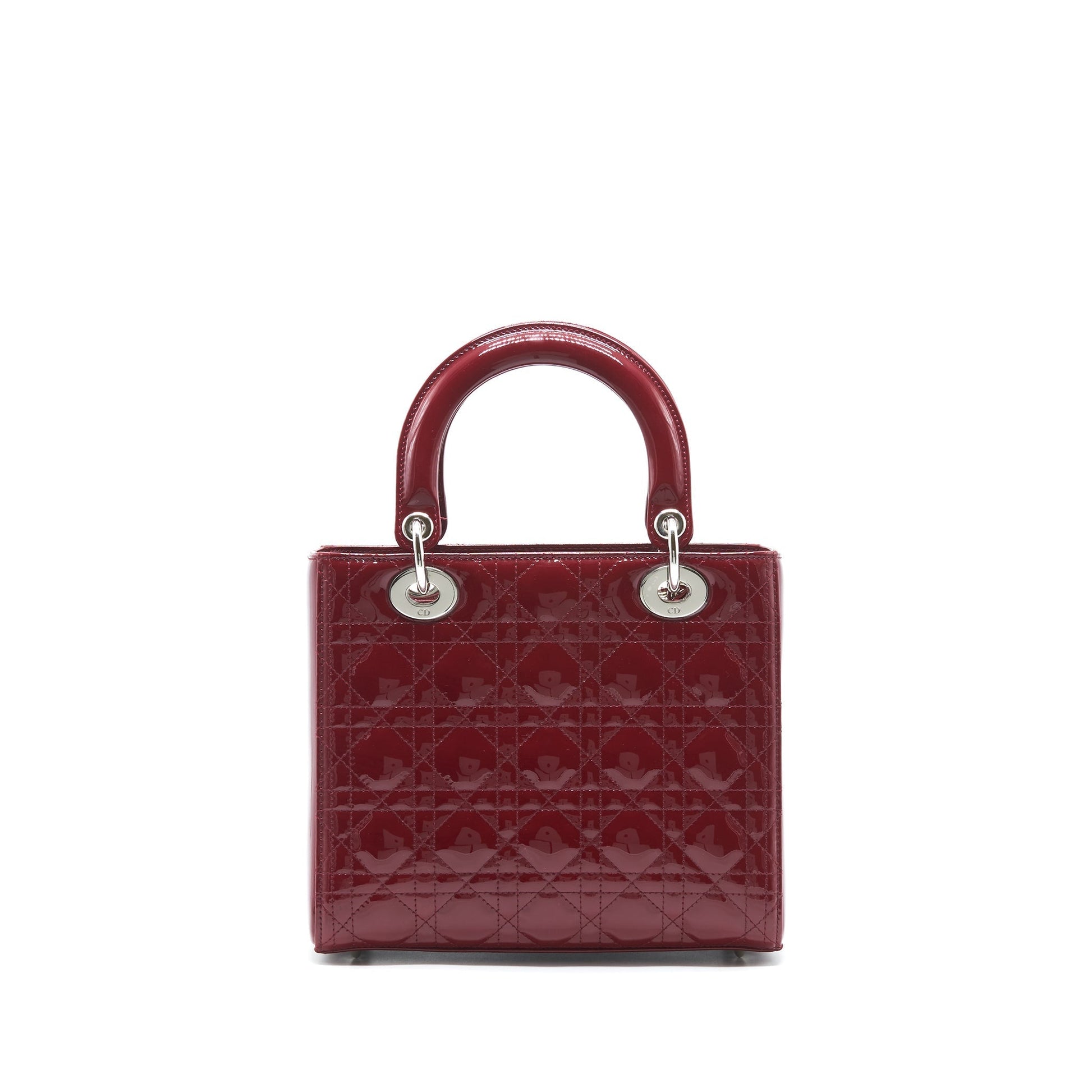 Dior Lady Patent Handbag Leather Red Travel Bag