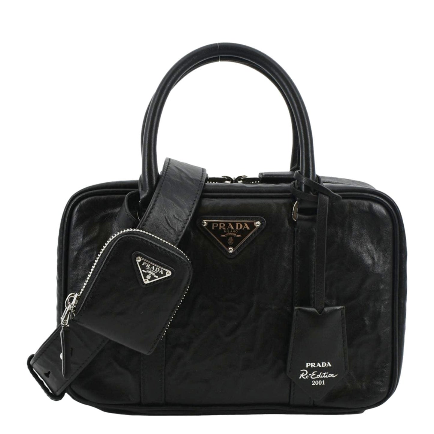Prada Re Edition Antique Nappa Shoulder Bag Leather Black Medium