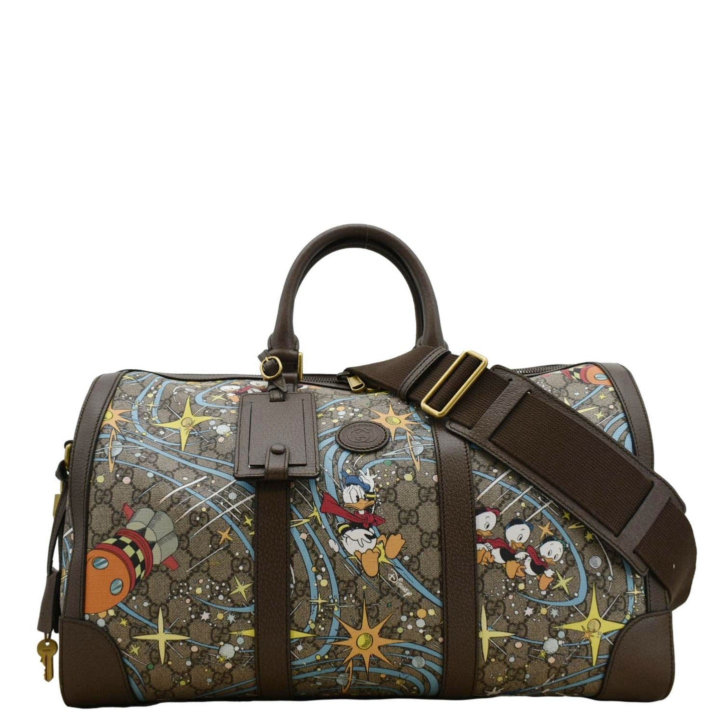Gucci Disney Donald Duck Supreme Duffle Travel Bag Canvas Beige