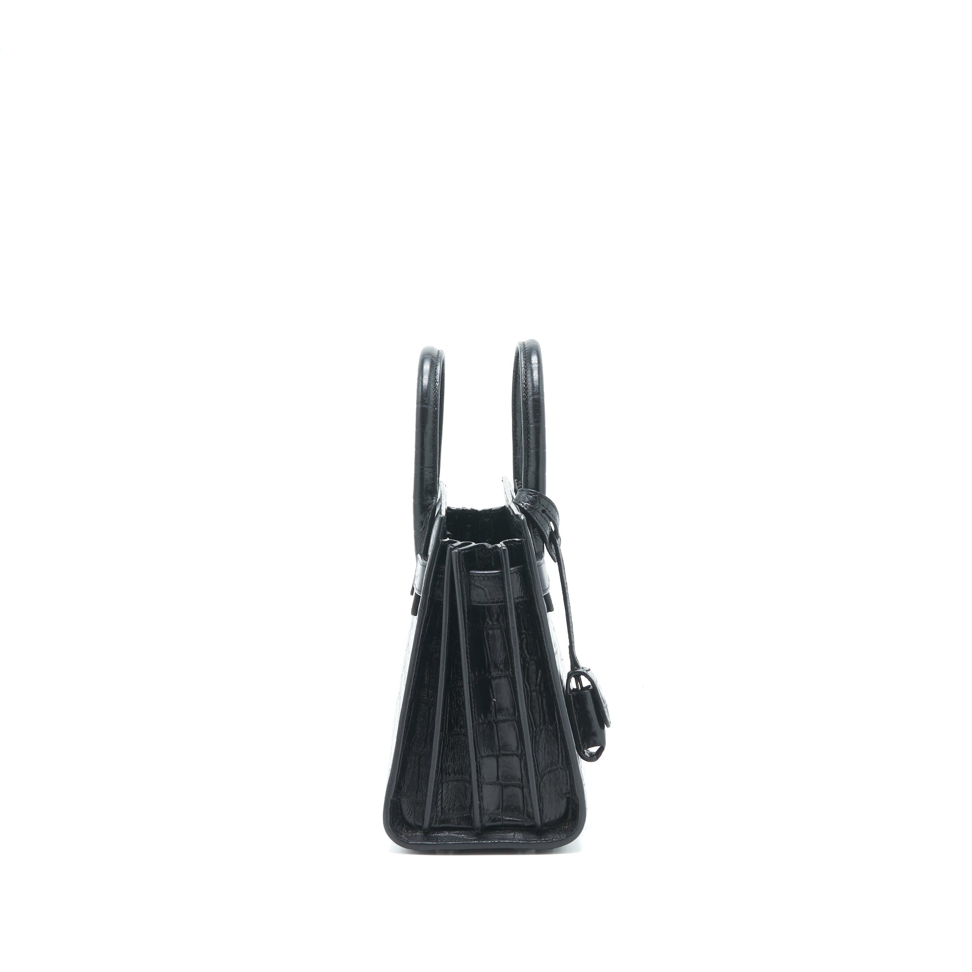 YSL Saint Laurent Sac De Jour Nano Crocodile Handbag Black Embossed Travel Bag