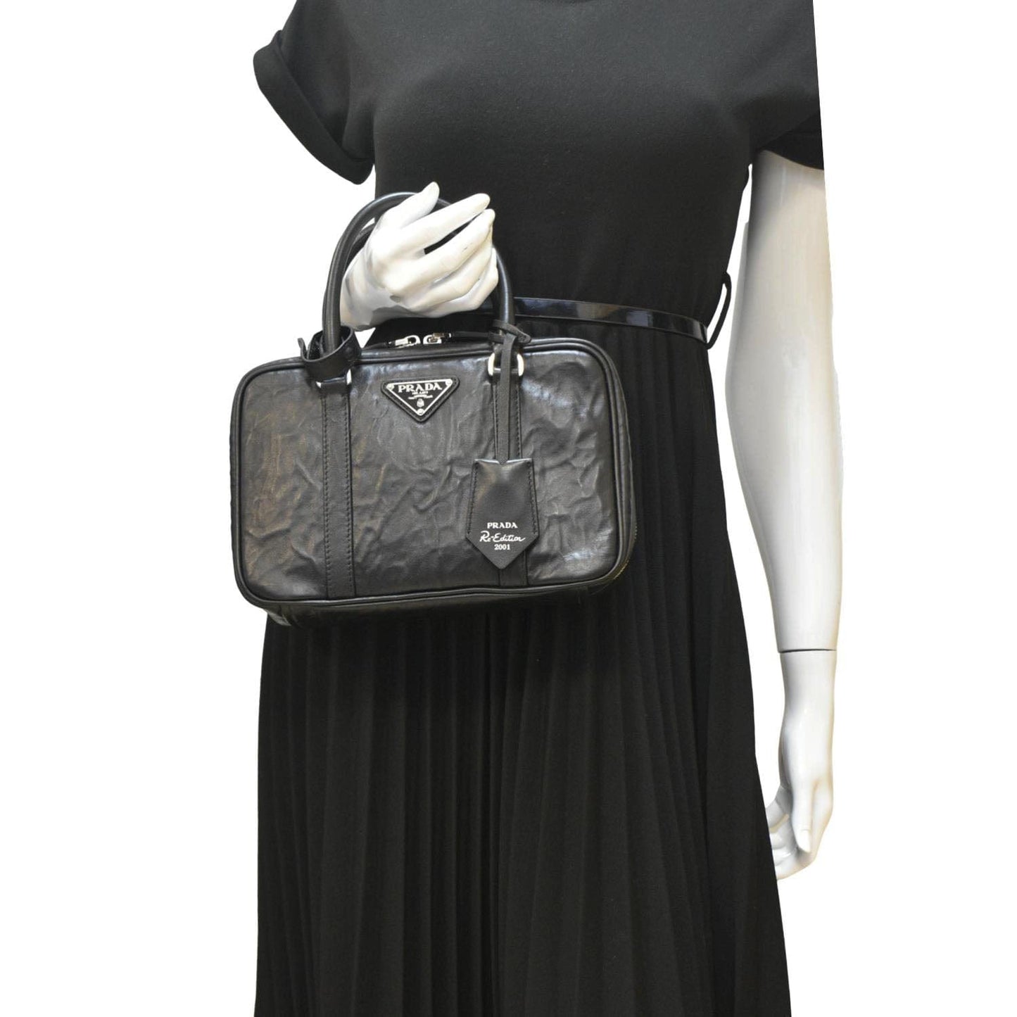 Prada Re Edition Antique Nappa Shoulder Bag Leather Black Medium