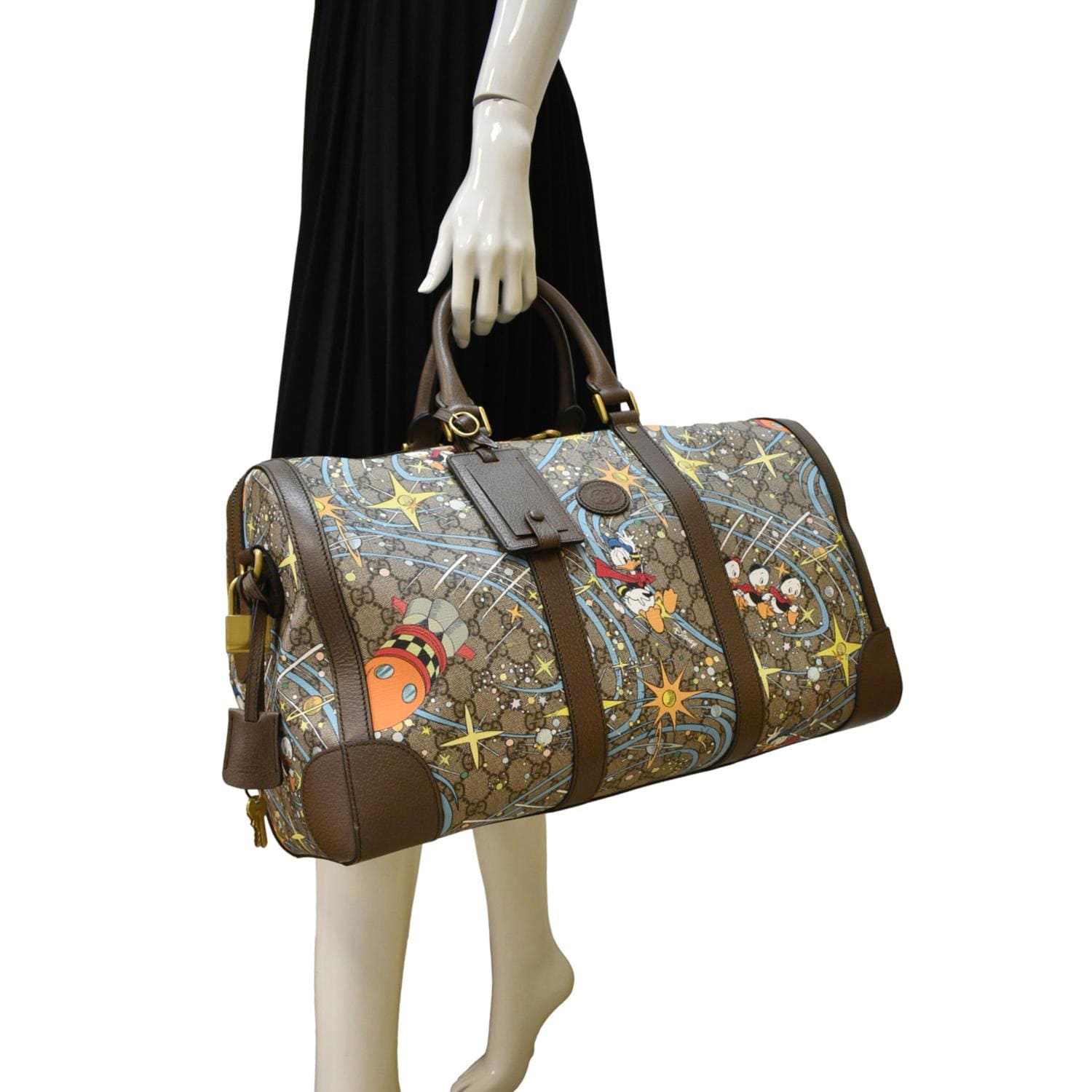 Gucci Disney Donald Duck Supreme Duffle Travel Bag Canvas Beige