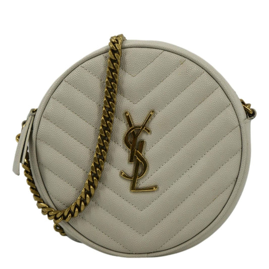 YSL Saint Laurent Saint Vinyle Round Chevron Camera Crossbody Bag Leather