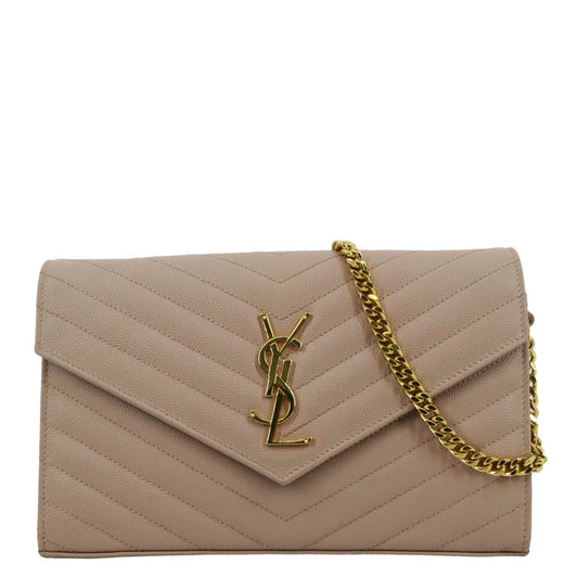 YSL Saint Laurent Saint Cassandre Wallet Crossbody Bag Leather Pink