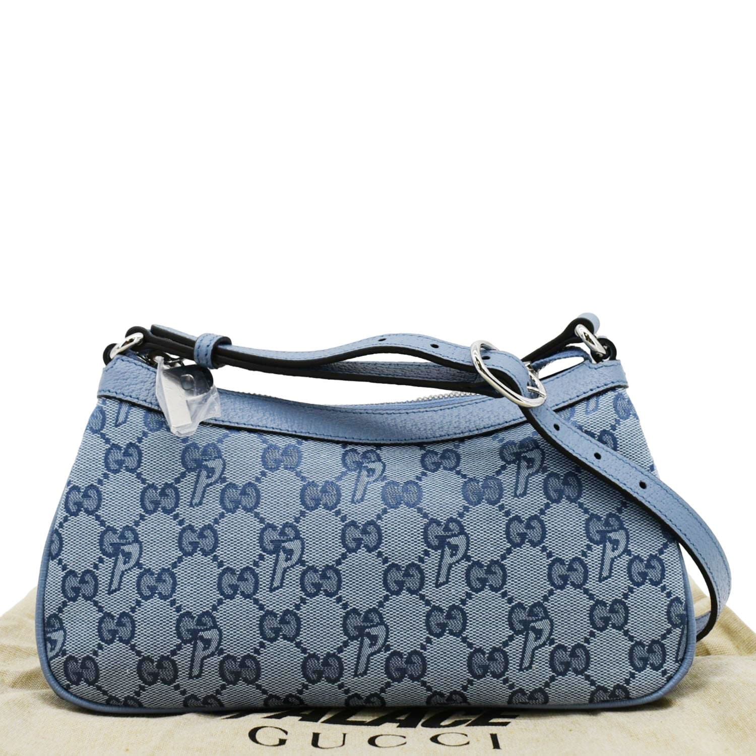 Gucci Palace Half Moon Shoulder Bag Light Canvas Blue