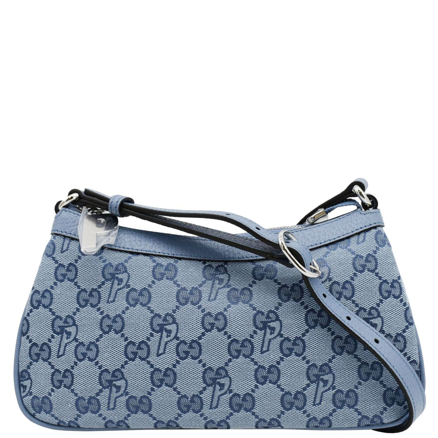 Gucci Palace Half Moon Shoulder Bag Light Canvas Blue