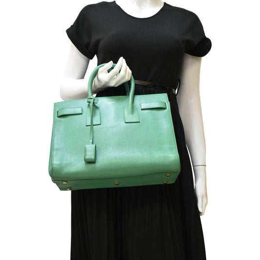 YSL Saint Laurent Yves Sac De Jour Satchel Shoulder Bag Leather Green Satchel Bag