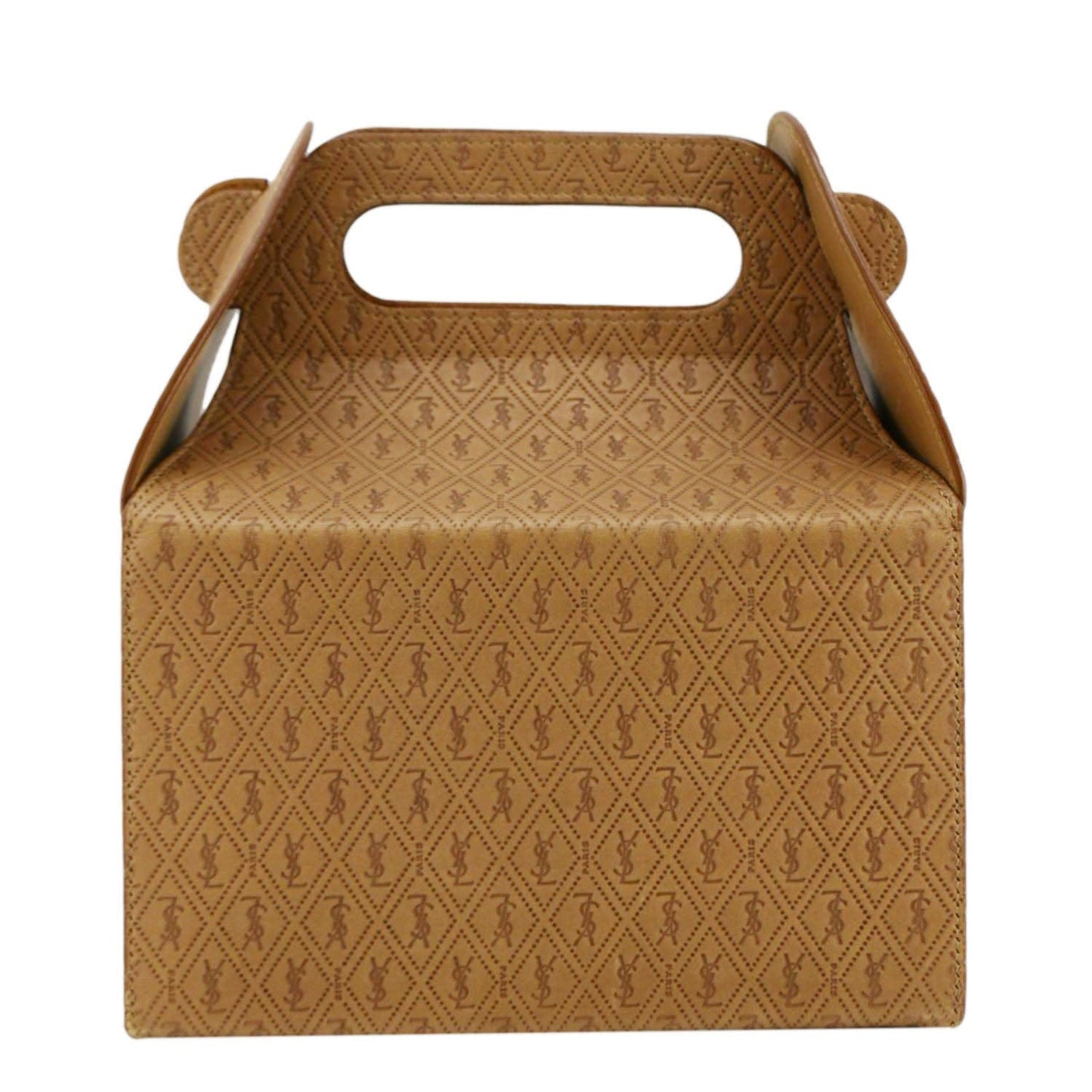 YSL Saint Laurent Yves Takeaway Box Vegetable Tanned Satchel Bag Leather Brown