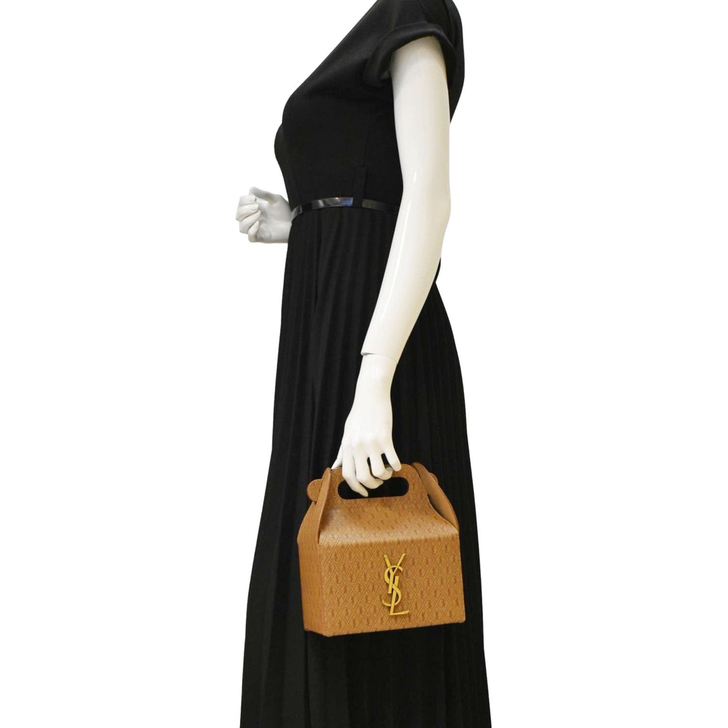 YSL Saint Laurent Yves Takeaway Box Vegetable Tanned Satchel Bag Leather Brown