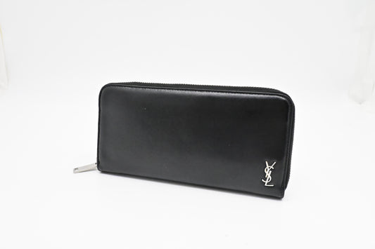 YSL Saint Laurent Zippy Long Wallet In Travel Bag Leather Black