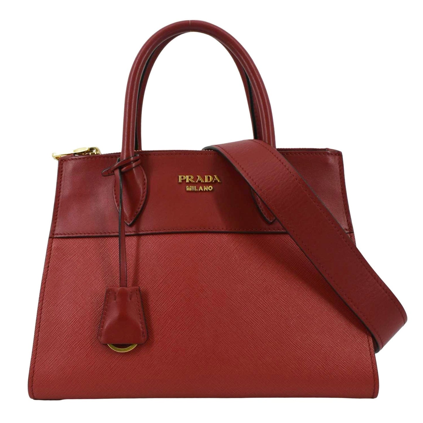 Prada Paradigme Tote Shoulder Bag Leather Saffiano Red