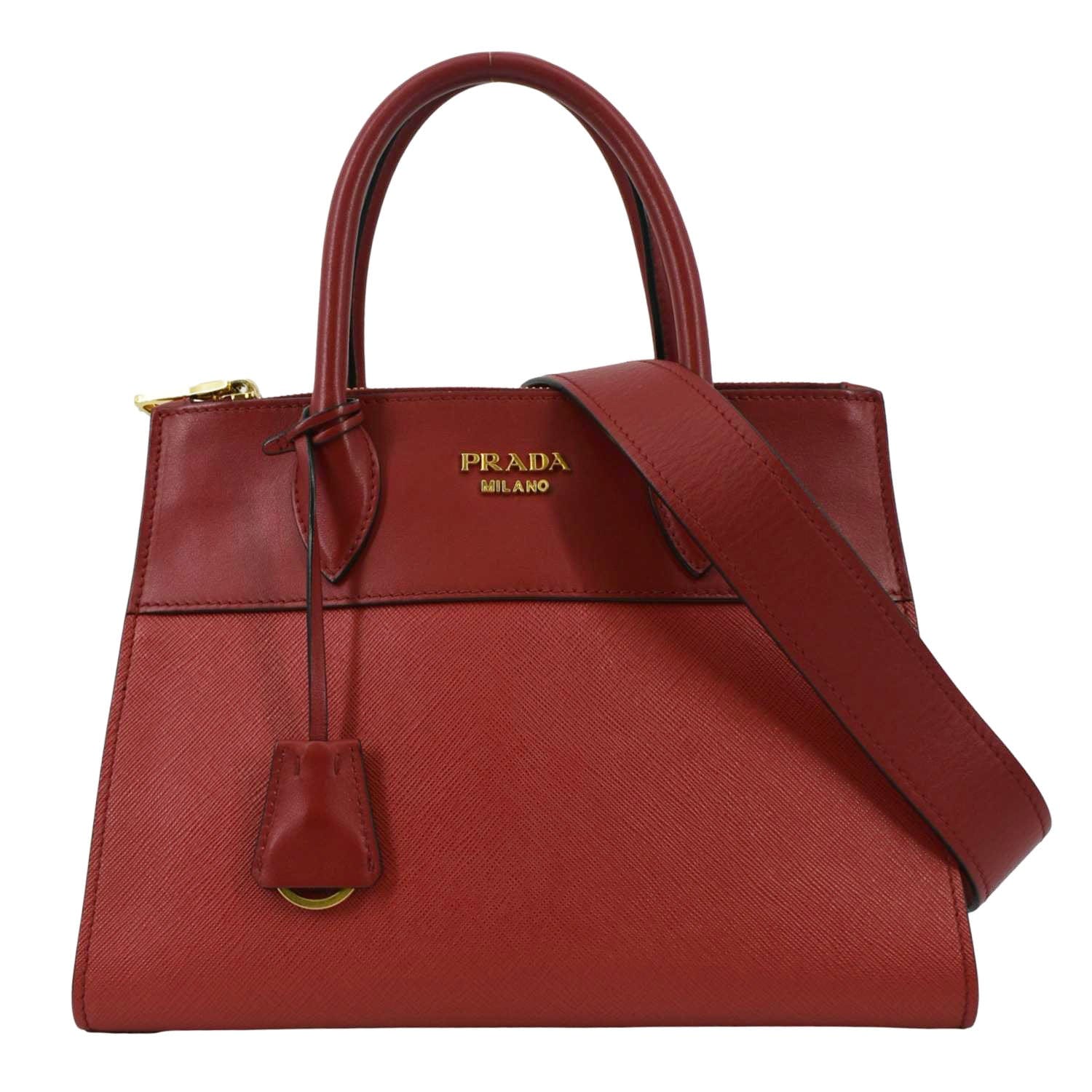 Prada Paradigme Tote Shoulder Bag Leather Saffiano Red