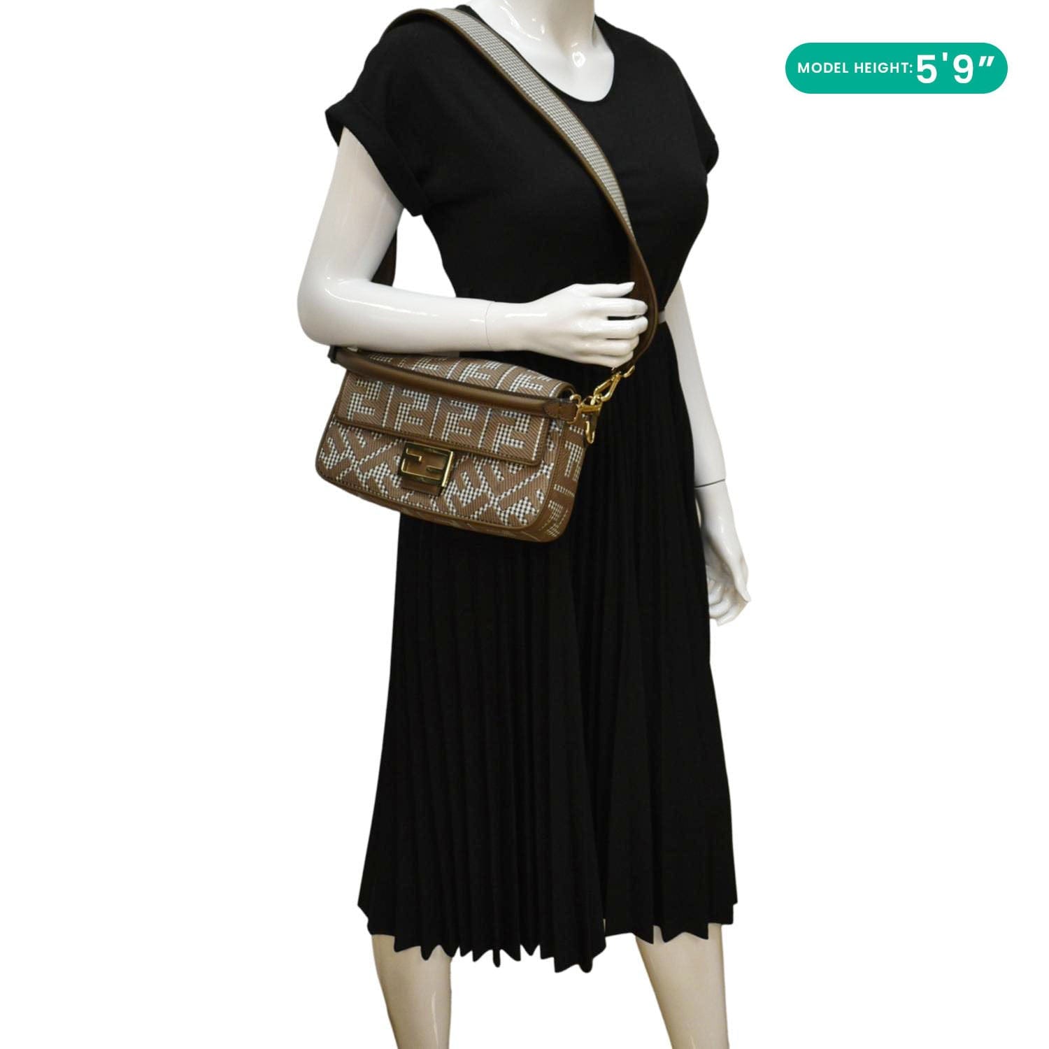 Fendi Houndstooth Baguette Zucca Wool Shoulder Bag Olive Medium