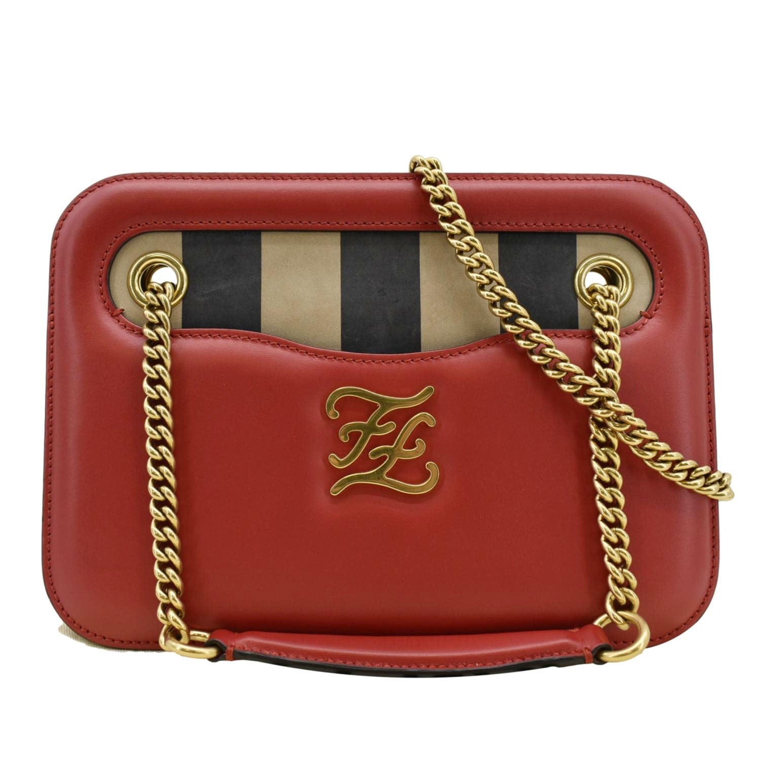 Fendi Karligraphy Pocket King Nubuck Shoulder Bag Leather Vitello Red