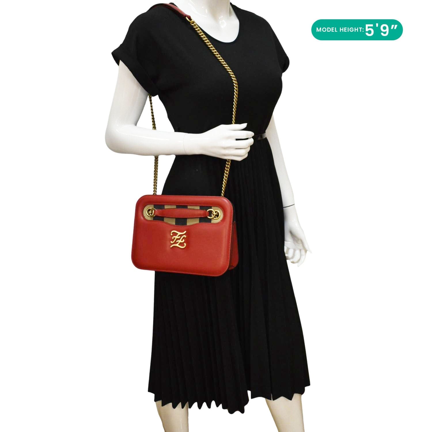 Fendi Karligraphy Pocket King Nubuck Shoulder Bag Leather Vitello Red