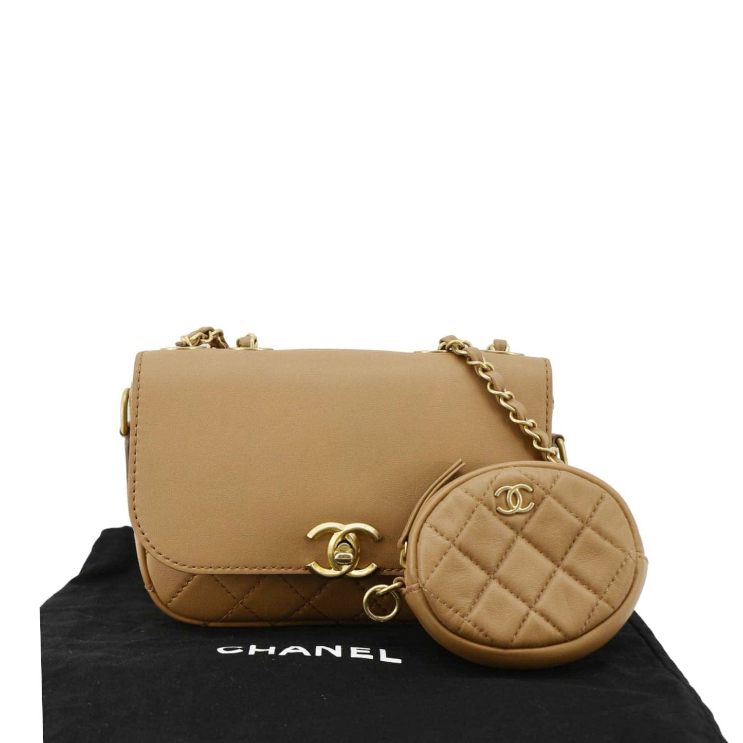 Chanel Multi Pouching Flap Coin Purse Leather Calfskin Brown Wallet Case