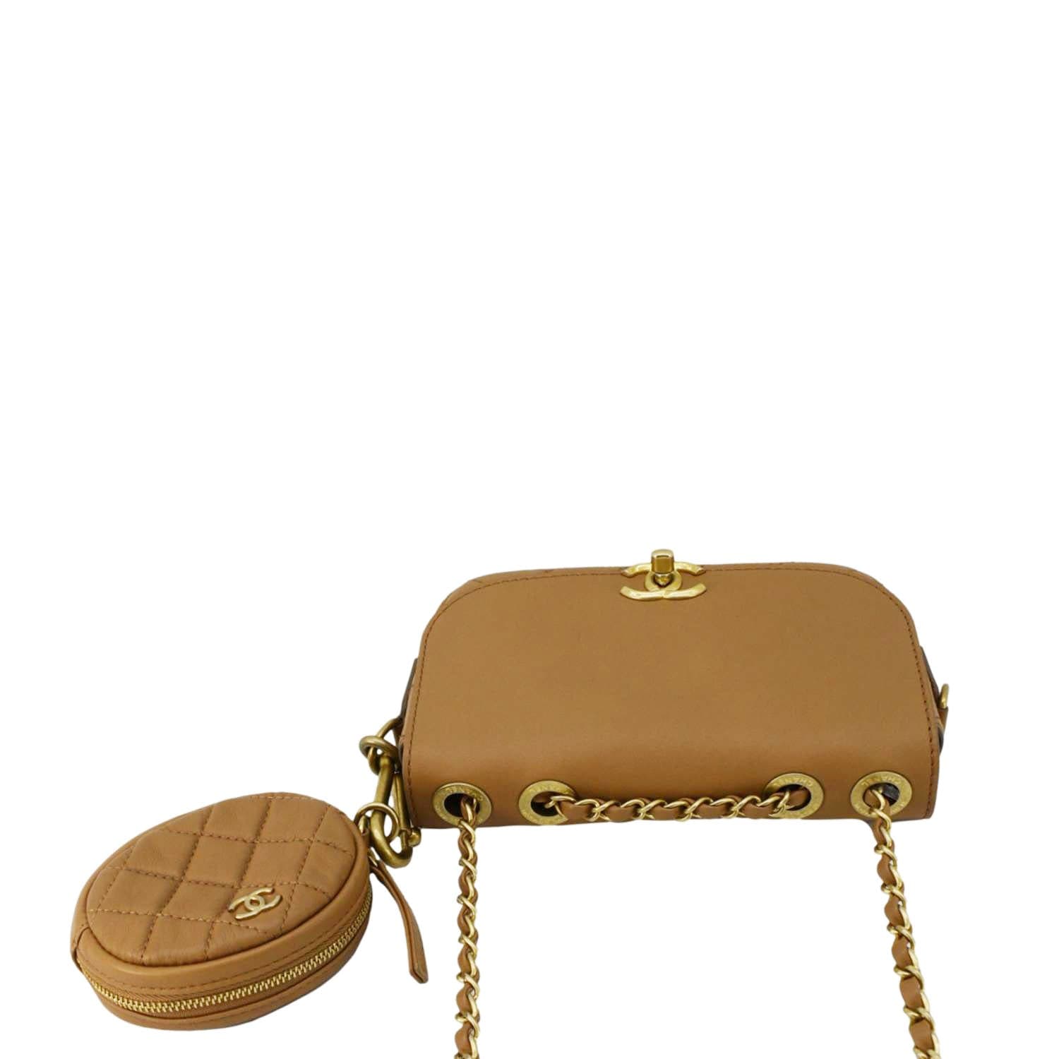 Chanel Multi Pouching Flap Coin Purse Leather Calfskin Brown Wallet Case