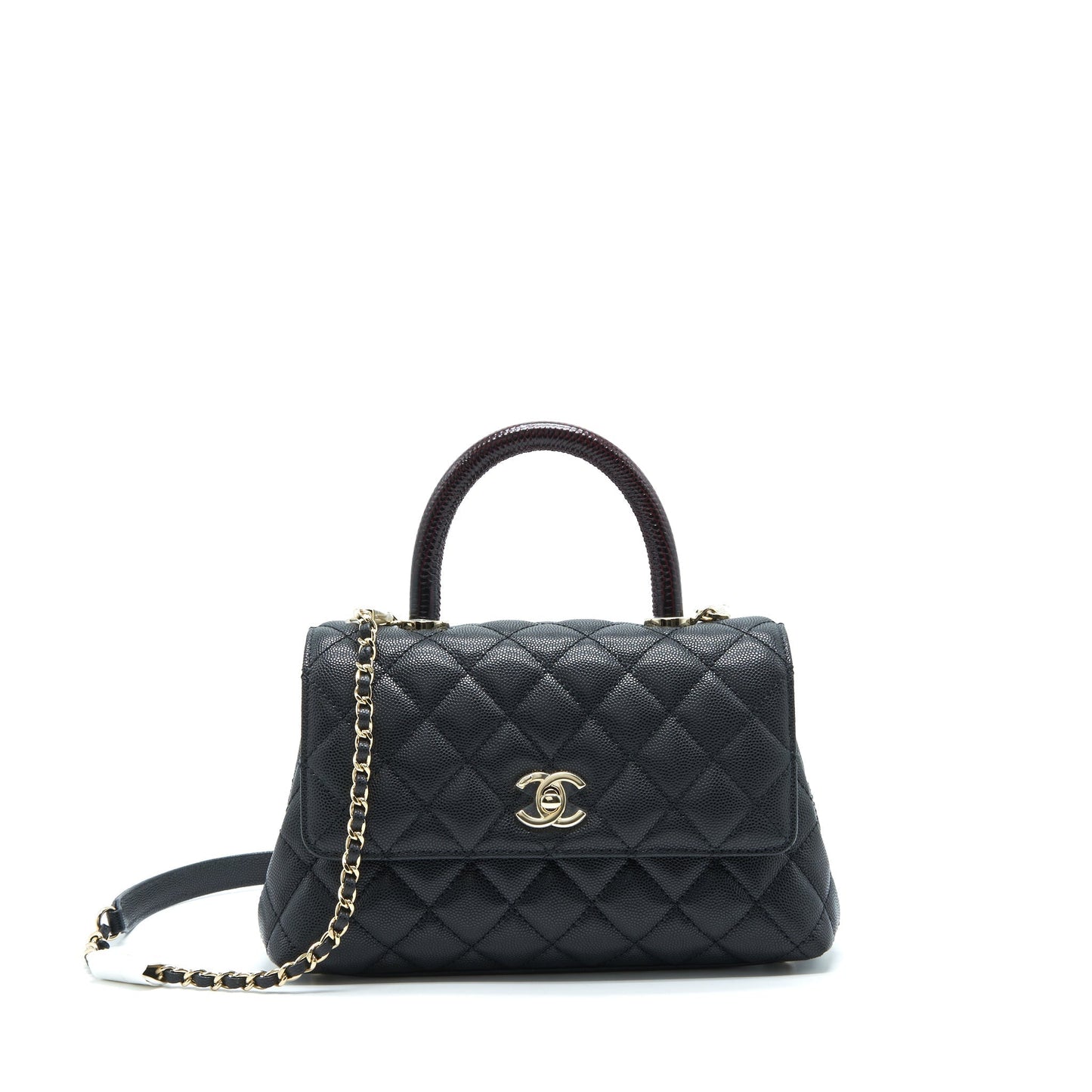 Chanel Coco Handle Caviar LGHW Embossed Handle Black Red Small Handbag