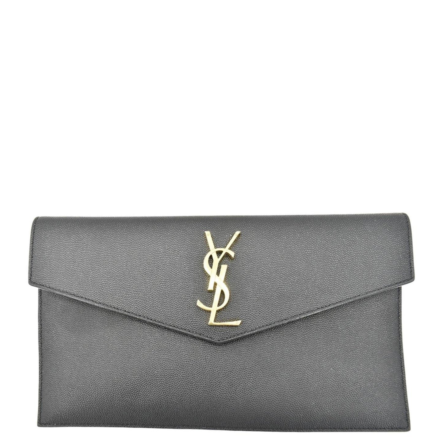 YSL Saint Laurent Yves Uptown Envelope Grain De Poudre Clutch Leather Black Clutch Bag
