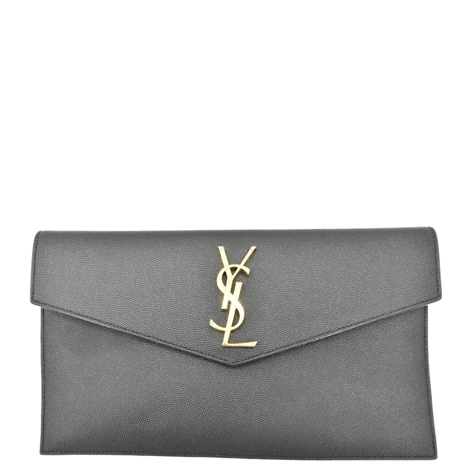 YSL Saint Laurent Yves Uptown Envelope Grain De Poudre Clutch Leather Black Clutch Bag