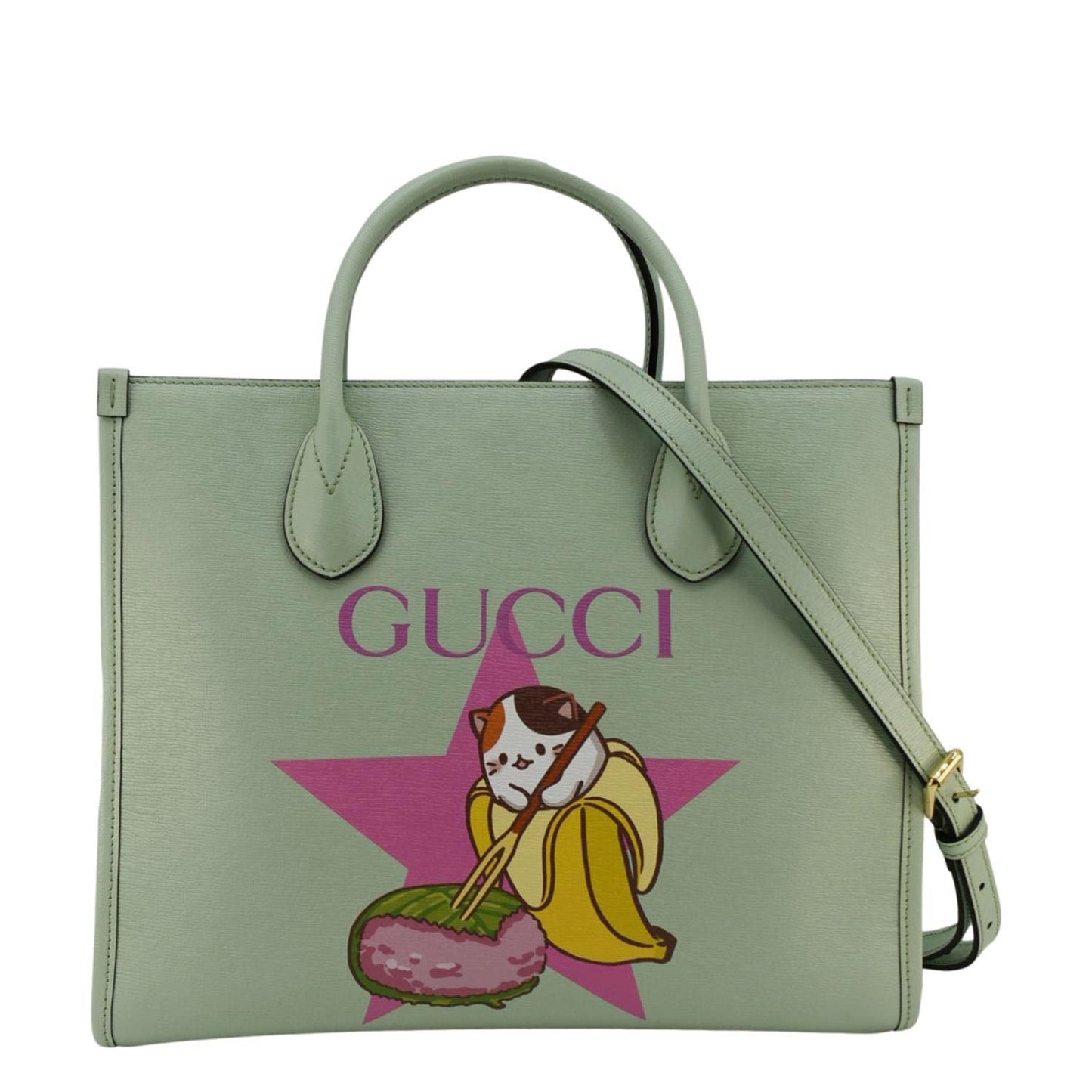Gucci Bananya Print Leater Tote Bag Green Small