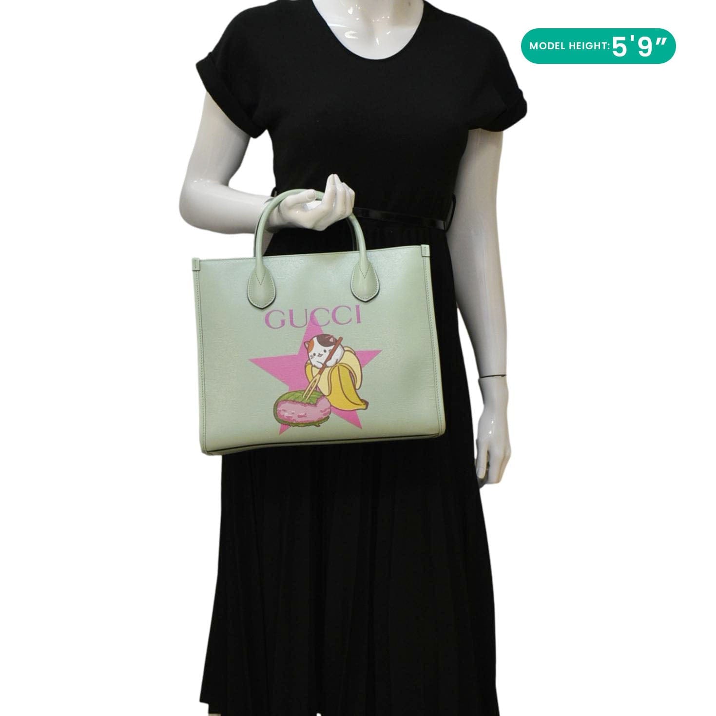 Gucci Bananya Print Leater Tote Bag Green Small