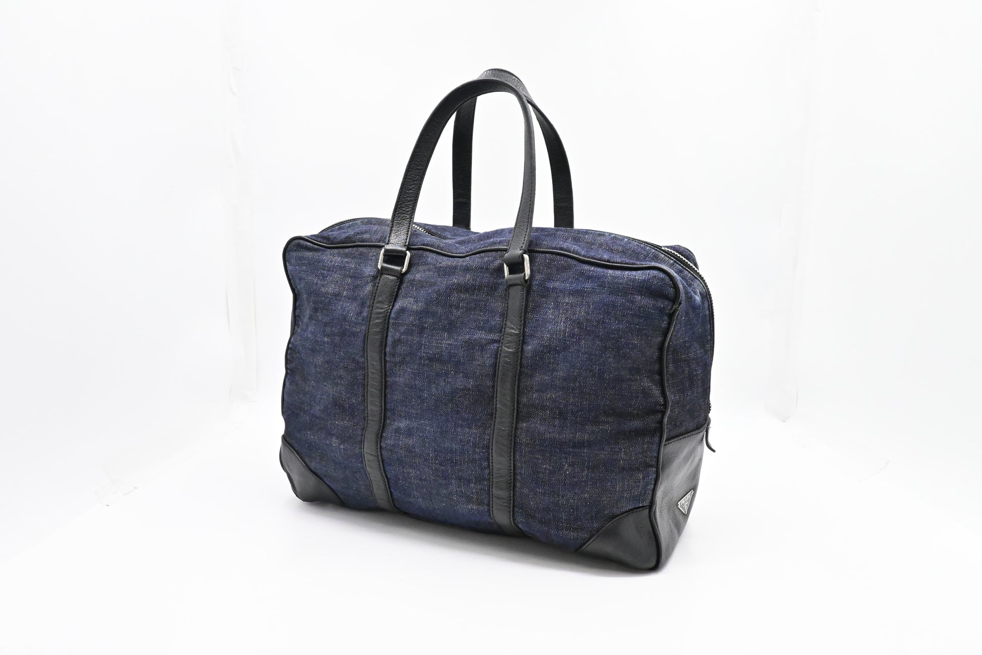 Prada Duffle Bag In & Leather Denim Travel Bag