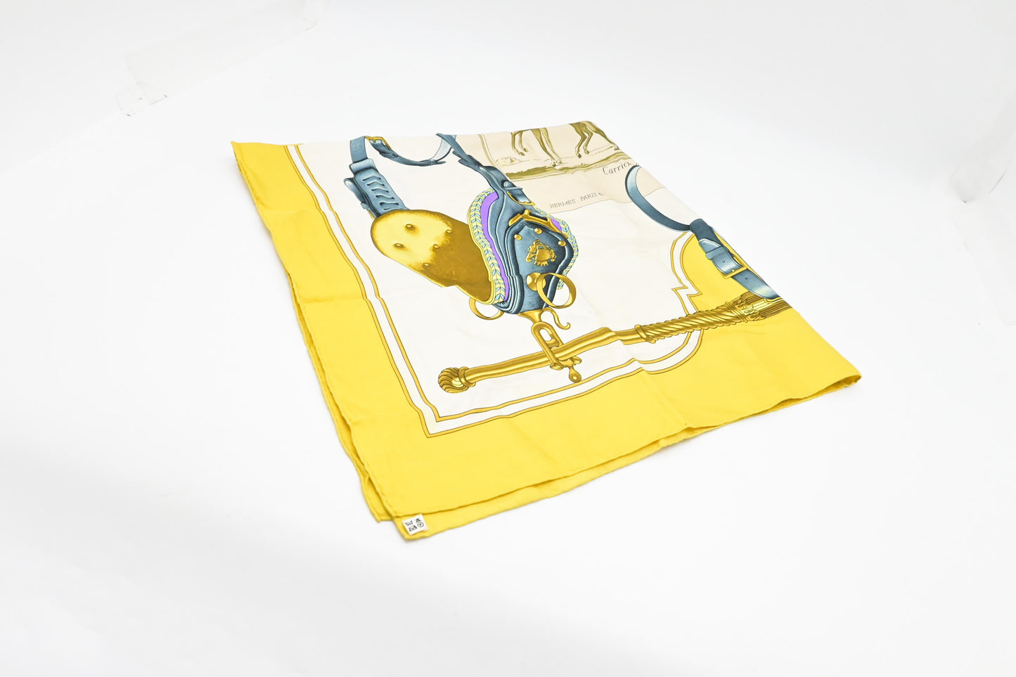 Hermes 'Carrick A Pompe' Carre In Yellow Silk Travel Bag