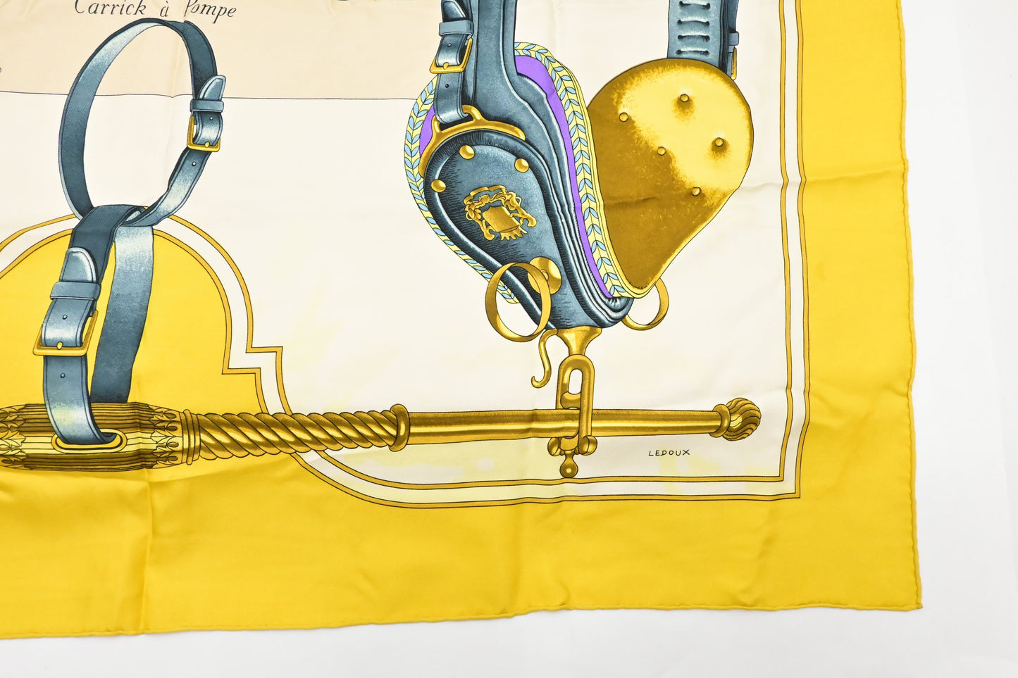 Hermes 'Carrick A Pompe' Carre In Yellow Silk Travel Bag