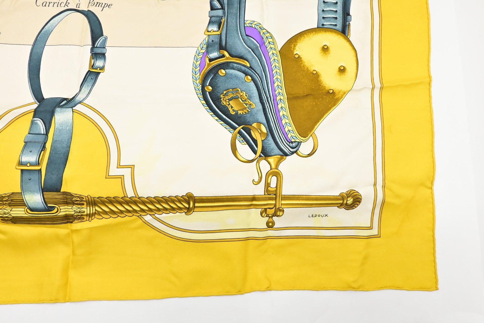 Hermes 'Carrick A Pompe' Carre In Yellow Silk Travel Bag