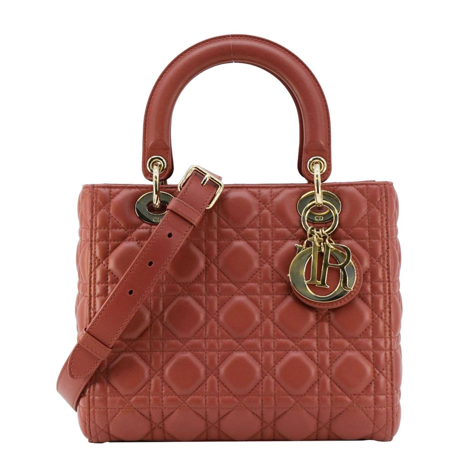 Dior Lady Cannage Shoulder Bag Leather Red Medium