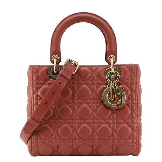 Dior Lady Cannage Shoulder Bag Leather Red