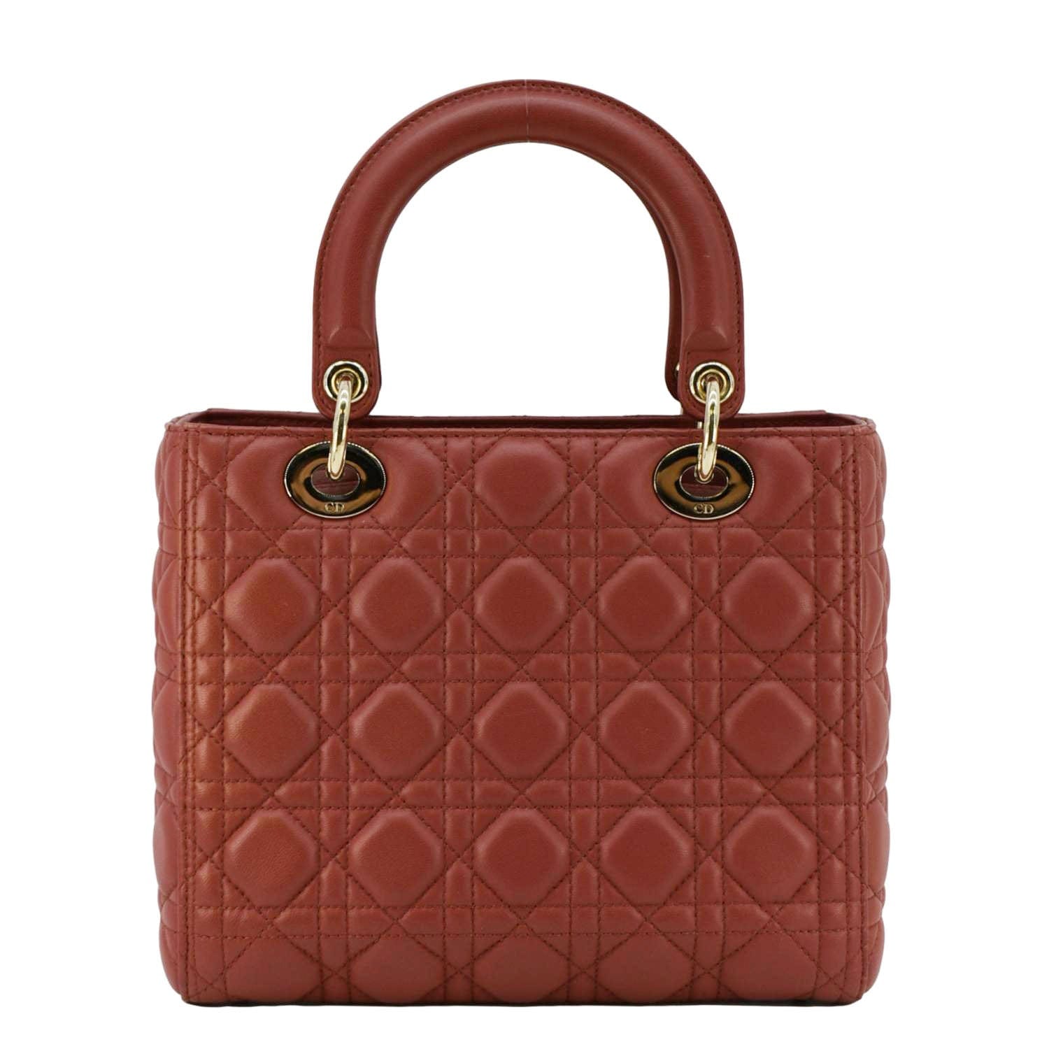 Dior Lady Cannage Shoulder Bag Leather Red Medium